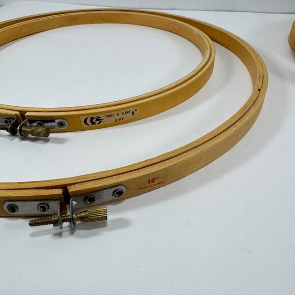 Lot 5 Vintage Wooden Embroidery Hoop Needlepoint Quilt Sewing Wood 12" 9" 8" - Picture 3 of 4